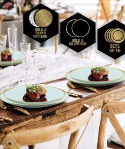 Round Accent Round Mint • Gold Plastic Plates | 10 Pack