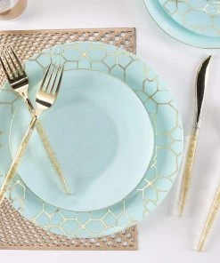 Round Accent Round Mint • Gold Plastic Plates | 10 Pack