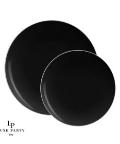 Round Accent Black • Silver Round Plastic Plates | 10 Pack