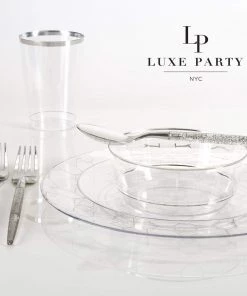 Round Accent Clear • Silver Round Plastic Plates | 10 Pack