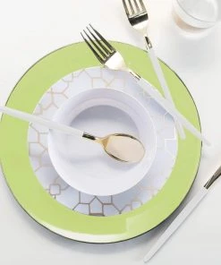 Round Accent Lime • Gold Round Plastic Plates | 10 Pack
