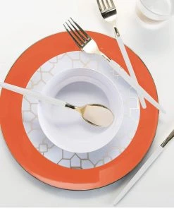 Round Accent Orange • Gold Round Plastic Plates | 10 Pack