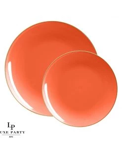 Round Accent Orange • Gold Round Plastic Plates | 10 Pack