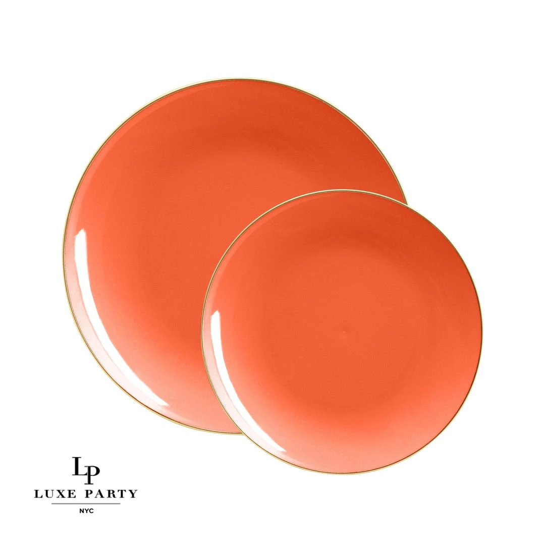 Round Accent Orange • Gold Round Plastic Plates | 10 Pack 1 Round Accent Orange • Gold Round Plastic Plates | 10 Pack