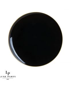 Round Accent Round Black • Gold Plastic Plates | 10 Pack