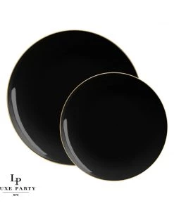 Round Accent Round Black • Gold Plastic Plates | 10 Pack