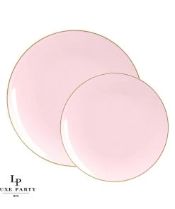 Round Accent Round Blush • Gold Plastic Plates | 10 Pack