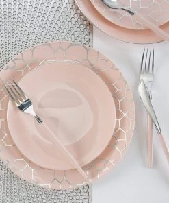 Round Accent Round Blush • Silver Plastic Plates | 10 Pack