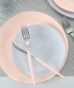 Round Accent Round Blush • Silver Plastic Plates | 10 Pack