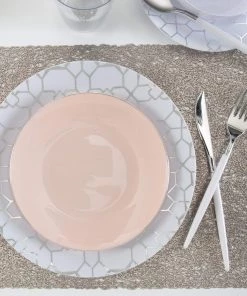 Round Accent Round Blush • Silver Plastic Plates | 10 Pack