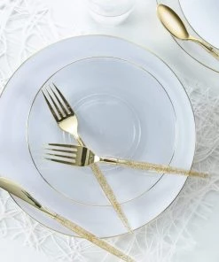 Round Accent Round Clear • Gold Plastic Plates | 10 Pack