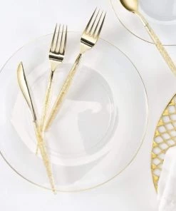 Round Accent Round Clear • Gold Plastic Plates | 10 Pack