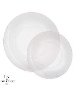 Round Accent Round Clear • Gold Plastic Plates | 10 Pack