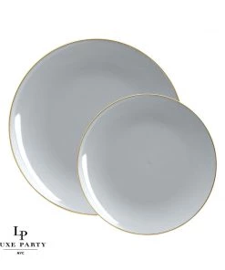 Round Accent Round Gray • Gold Plastic Plates | 10 Pack
