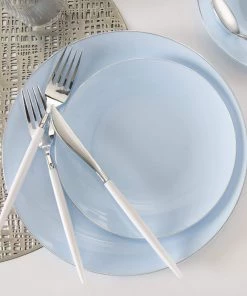 Round Accent Round Ice Blue • Silver Plastic Plates | 10 Pack 6 Round Accent Round Ice Blue • Silver Plastic Plates | 10 Pack