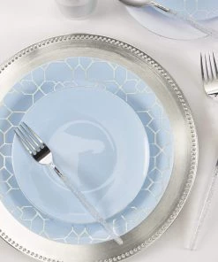 Round Accent Round Ice Blue • Silver Plastic Plates | 10 Pack 7 Round Accent Round Ice Blue • Silver Plastic Plates | 10 Pack