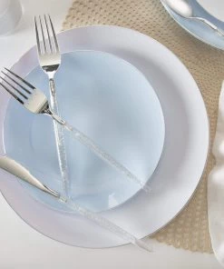 Round Accent Round Ice Blue • Silver Plastic Plates | 10 Pack