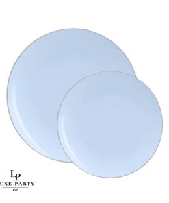 Round Accent Round Ice Blue • Silver Plastic Plates | 10 Pack