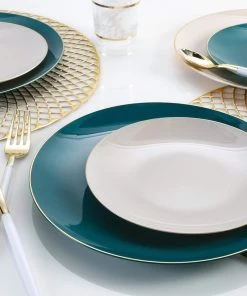 Round Accent Round Linen • Gold Plastic Plates | 10 Pack