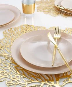 Round Accent Round Linen • Gold Plastic Plates | 10 Pack