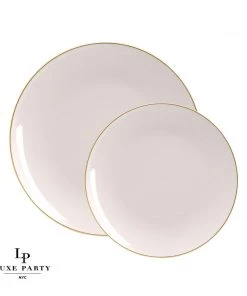 Round Accent Round Linen • Gold Plastic Plates | 10 Pack