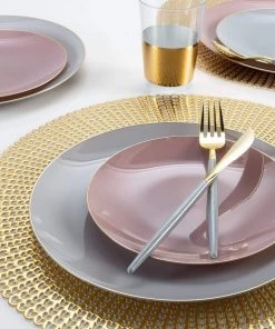 Round Accent Round Mauve • Gold Plastic Plates | 10 Pack