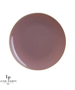Round Accent Round Mauve • Gold Plastic Plates | 10 Pack