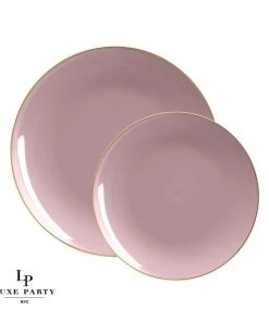 Round Accent Round Mauve • Gold Plastic Plates | 10 Pack