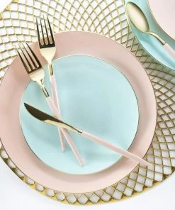 Round Accent Round Mint • Gold Plastic Plates | 10 Pack