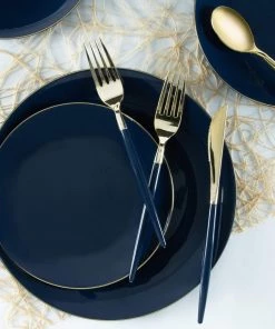 Round Accent Round Navy • Gold Plastic Plates | 10 Pack