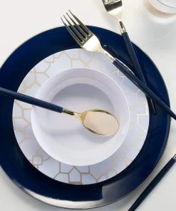 Round Accent Round Navy • Gold Plastic Plates | 10 Pack