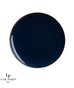 Round Accent Round Navy • Gold Plastic Plates | 10 Pack