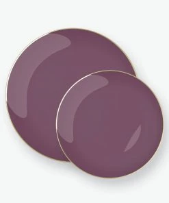 Round Accent Round Purple • Gold Plastic Plates | 10 Pack