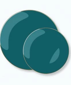 Round Accent Round Teal • Gold Plastic Plates | 10 Pack