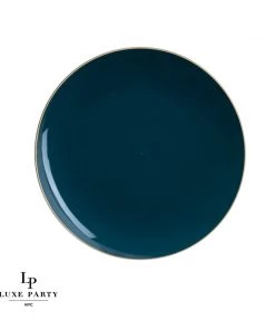 Round Accent Round Teal • Gold Plastic Plates | 10 Pack