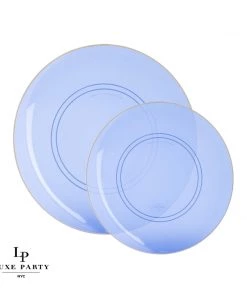 Round Accent Round Transparent Bartenura Blue • Gold Plastic Plates | 10 Pack