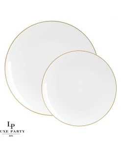 Round Accent Round White • Gold Plastic Plates | 10 Pack