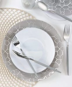 Round Accent Round White • Silver Plastic Plates | 10 Pack 5 Round Accent Round White • Silver Plastic Plates | 10 Pack