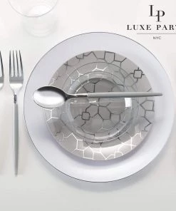 Round Accent Round White • Silver Plastic Plates | 10 Pack