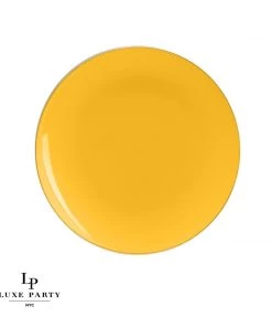 Round Accent Yellow • Gold Round Plastic Plates | 10 Pack