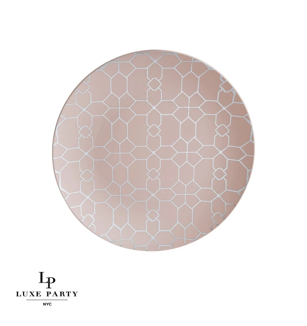 Round Accent Pattern Round Blush • Silver Pattern Plastic Plates | 10 Pack 3 Round Accent Pattern Round Blush • Silver Pattern Plastic Plates | 10 Pack