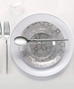 Round Accent Pattern Round Gray • Silver Pattern Plastic Plates | 10 Pack