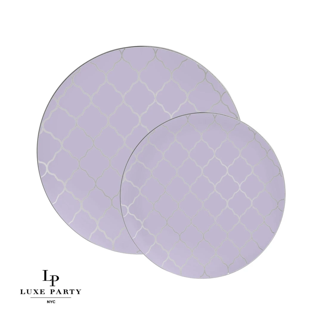 Round Lattice Lavender • Silver Patterned Lattice Plastic Plates | 10 Pack 1 Round Lattice Lavender • Silver Patterned Lattice Plastic Plates | 10 Pack