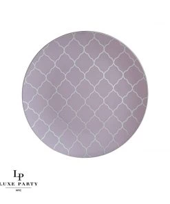 Round Lattice Lavender • Silver Patterned Lattice Plastic Plates | 10 Pack