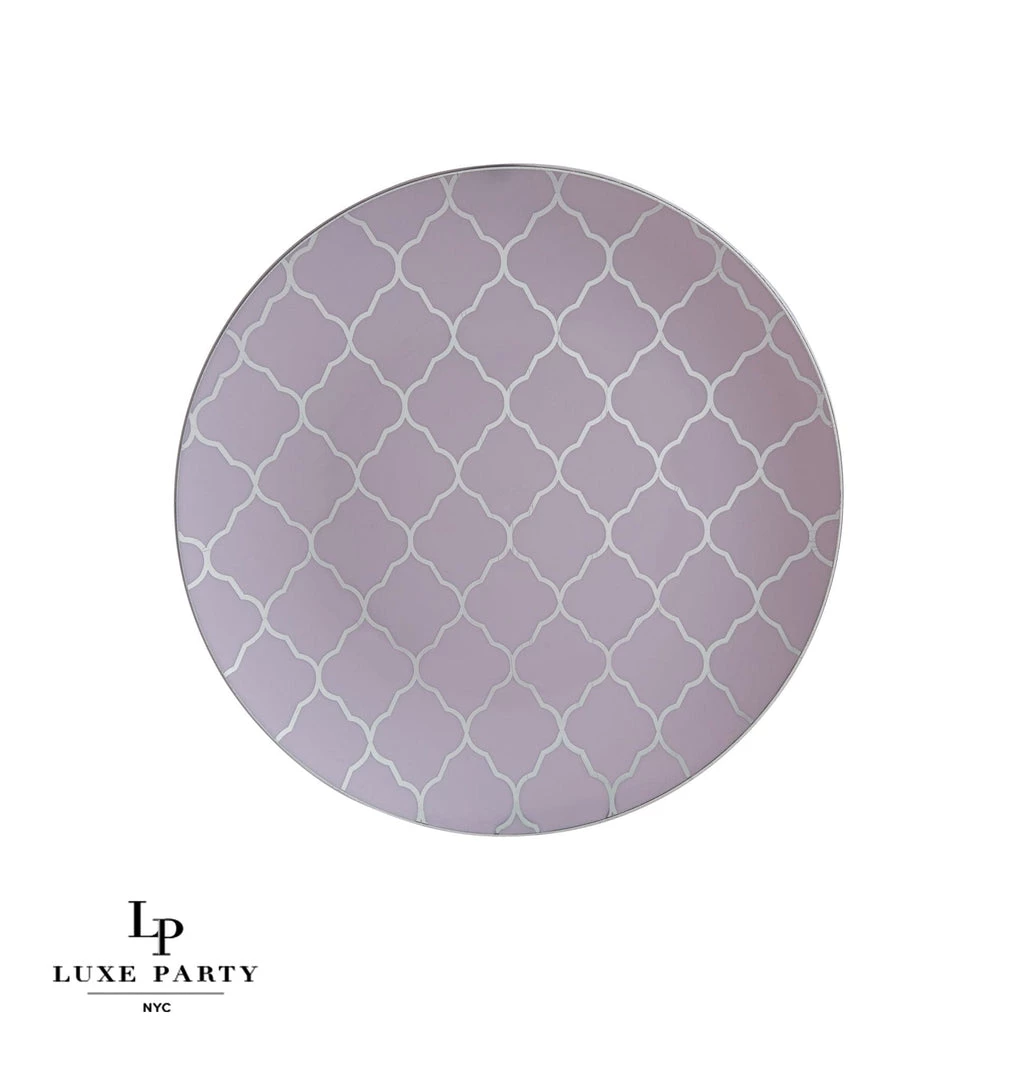 Round Lattice Lavender • Silver Patterned Lattice Plastic Plates | 10 Pack 2 Round Lattice Lavender • Silver Patterned Lattice Plastic Plates | 10 Pack
