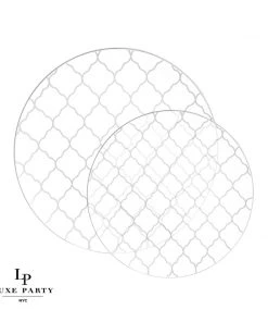 Round Lattice Round Clear • Silver Lattice Pattern Plastic Plates | 10 Pack