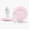 Round Set 56 Pc | Round Coupe Blush • Silver Plastic Party Set Party Sets
