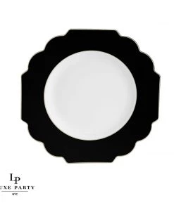 Scallop Design Scalloped Black • Gold Plastic Plates | 10 Pack