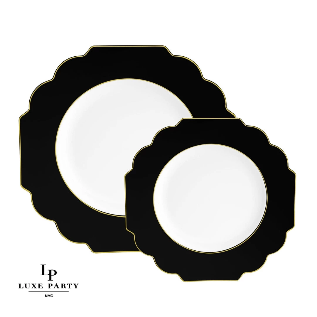 Scallop Design Scalloped Black • Gold Plastic Plates | 10 Pack 1 Scallop Design Scalloped Black • Gold Plastic Plates | 10 Pack