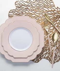 Scallop Design Scalloped Blush • Gold Plastic Plates | 10 Pack